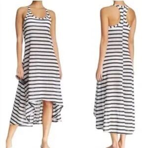 SPANX Black/White Stripe Halter Dress Midi 
Size L